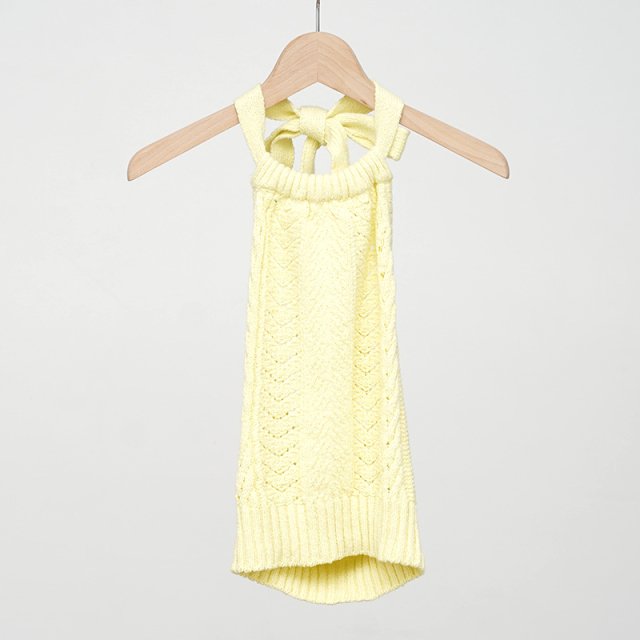 2024 S/Sۡunfil եǥopen work cable-knit halter neck top cream yellow