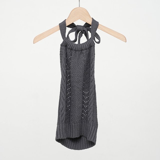 2024 S/Sۡunfil եǥopen work cable-knit halter neck top charcoal navy