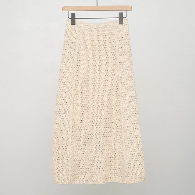 2024 S/Sۡunfil եǥdouble honeycomb mesh knit skirt ecru