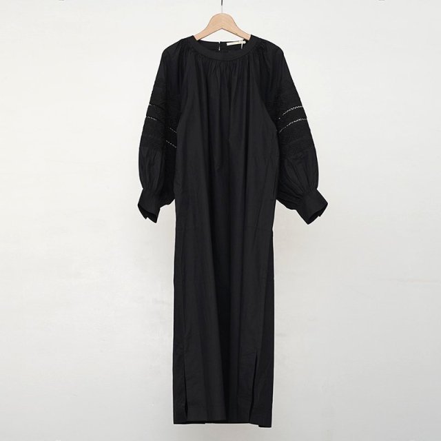 2024 S/Sۡne Quittez pas ̥ƥѡFINE POPLIN KIKA EMB GATHER DRESS BLACK