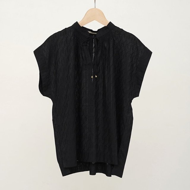 2024 S/Sۡne Quittez pas ̥ƥѡCOTTON DOBBY FRENCH SLEEVE BLOUSE BLACK