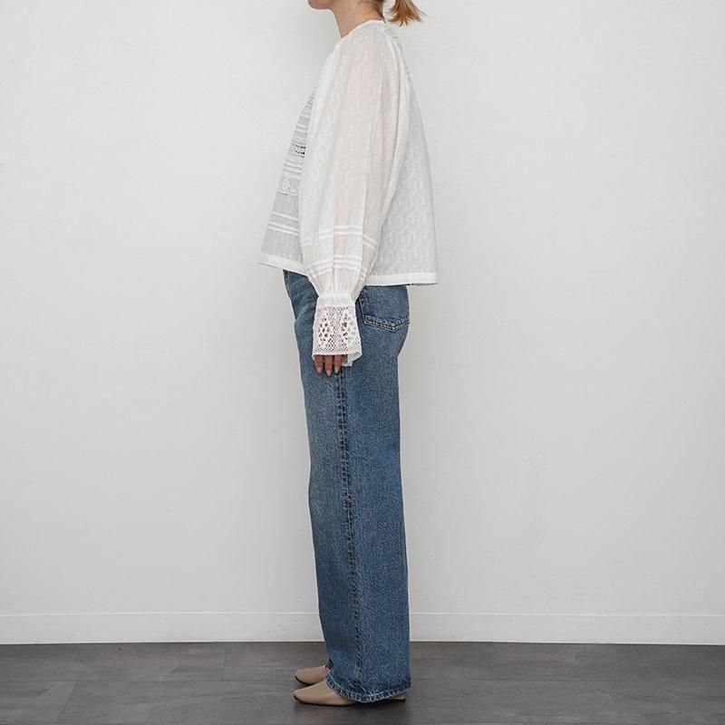 ne Quittez pas ヌキテパ】COTTON DOBBY PINTUCK & LACE BLOUSE
