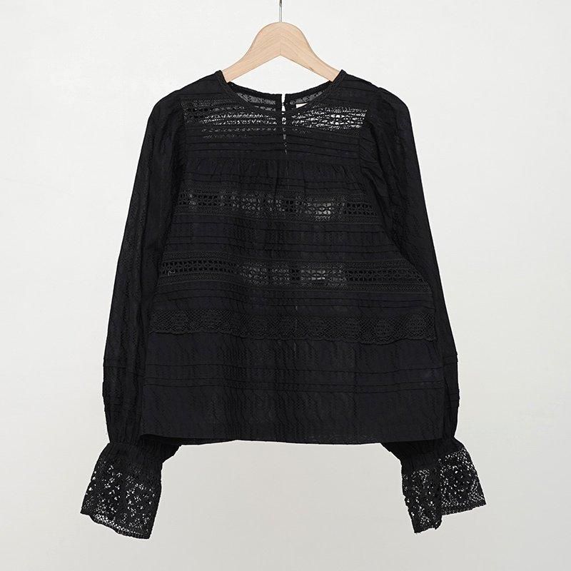 ne Quittez pas ヌキテパ】COTTON DOBBY PINTUCK & LACE BLOUSE
