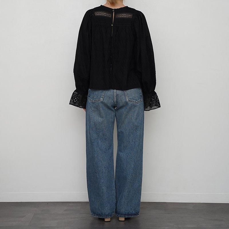 ne Quittez pas ヌキテパ】COTTON DOBBY PINTUCK & LACE BLOUSE