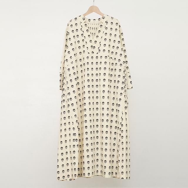 20%OFFۡne Quittez pas ̥ƥѡPOPLIN FLUFF PRINT WAIST STRLING DRESS ECRU