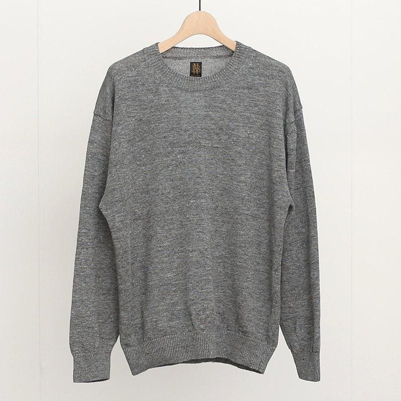 BATONER◆WASHED HIGH COUNT LINEN CREW NECK/1/リネン/GRN/無地/BN-24SL-021 Batoner Washed High Count Linen Crew Neck Natural