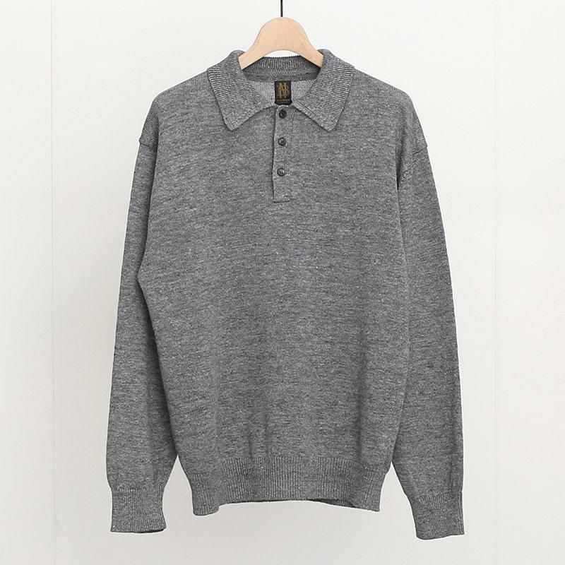 トップス BATONER WASHED HIGH COUNT LINEN POLO 1 BATONERバトナーメンズ】WASHED HIGH COUNT LINEN POLO GRAY