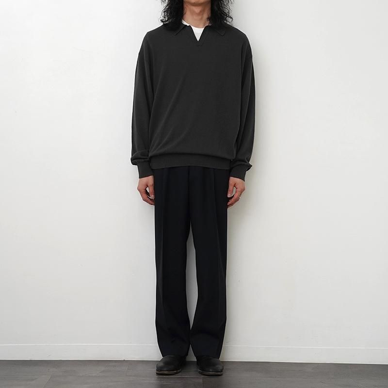 【美品】BATONER/バトナー スキッパーポロ サイズ3 ブラック BATONERバトナーメンズ】SILK POLO SKIPPER CHARCOAL - THIRTY