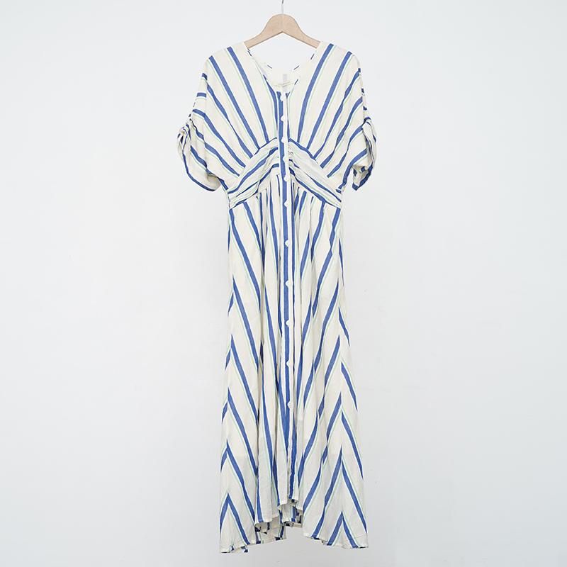 ne Quittez pas ヌキテパ】COTTON VOILE STRIPE WAIST GATHER
