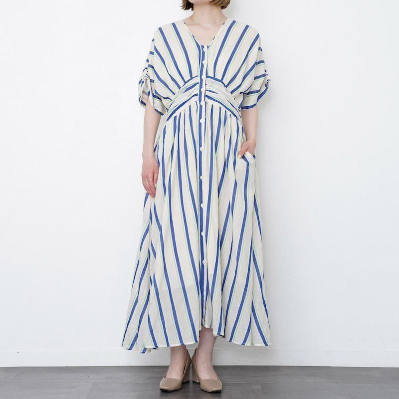 新品ヌキテパ　Cotton Voile Stripe Gather Dress Cotton Voile Stripe Gather Dress | Pasand by ne Quittez pas