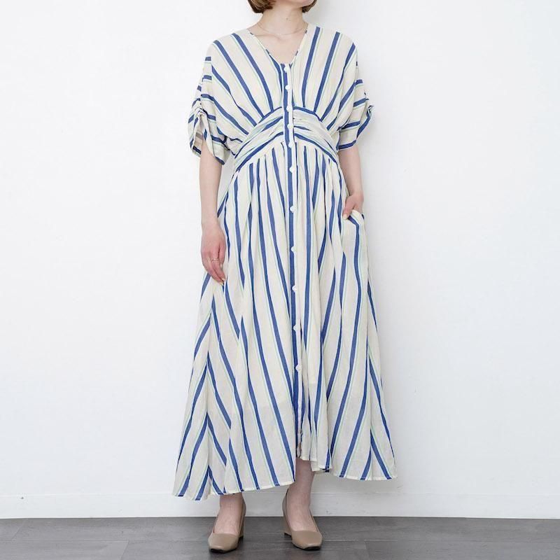 ヌキテパ　Cotton Gather Dress Cotton Jacquard Waist Gather Dress | Pasand by ne Quittez