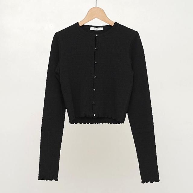 4/18١ۡPHEENY / եˡCotton shirring cardigan BLACK