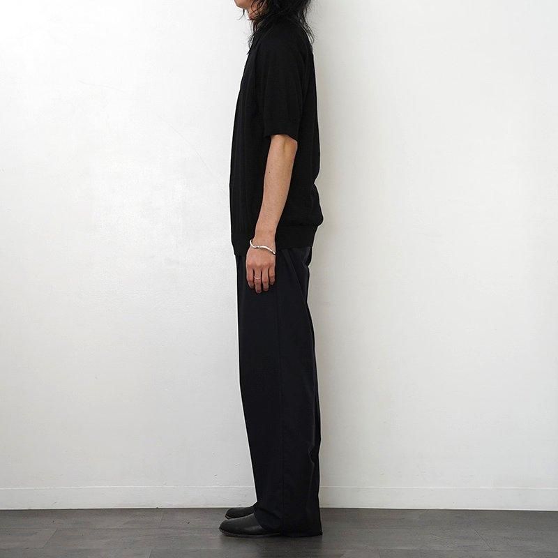 UMEDA ウメダ】16GG WOOL LINEN KNIT POLO BLACK - THIRTY