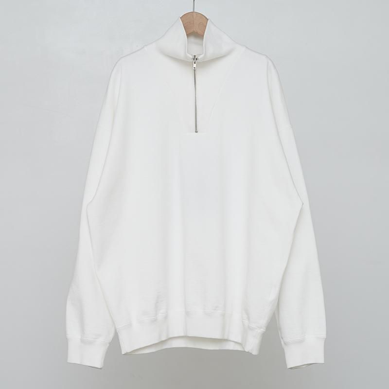 Y ワイ】ORGANIC COTTON BLEND HEAVY WEIGHT FLEECE HALF ZIP WHITE