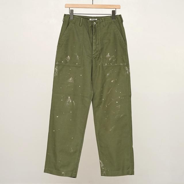 8/30()19:00䳫ϡۡ2025 A/WۡAURALEE ꡼WASHED BAGGY SATIN BLEACHED BAKER PANTS OLIVE GREEN