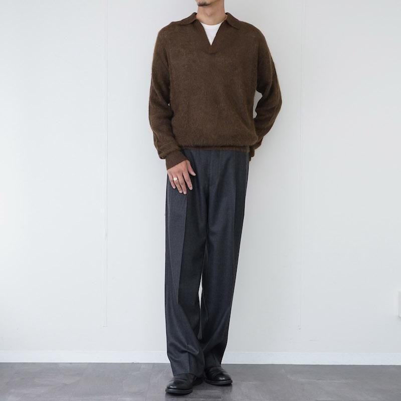 AURALEE スキッパー ポロ リブ ニット　ブラウン　23ss AURALEE COTTON SLUB MIX TOP YARN RIB KNIT SKIPPER POLO – Chum!