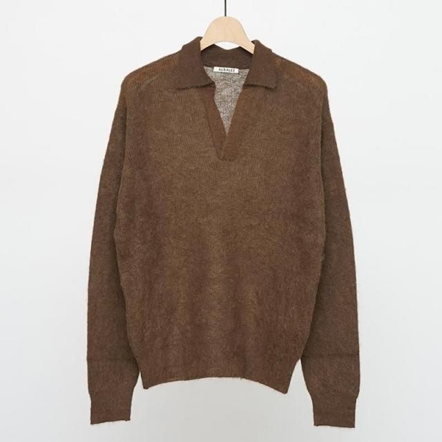9/29 ߸ɲáۡ9/13 䳫ϡۡ2025 A/WۡAURALEE ꡼BABY SURI ALPACA SHEER KNIT SKIPPER POLO DARK BROWN