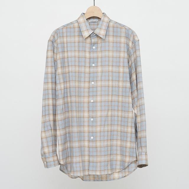 9/27()19:00䳫ϡۡ2025 A/WۡAURALEE ꡼AIRY WOOL CHECK SHIRT LIGHT BLUE / BEIGE