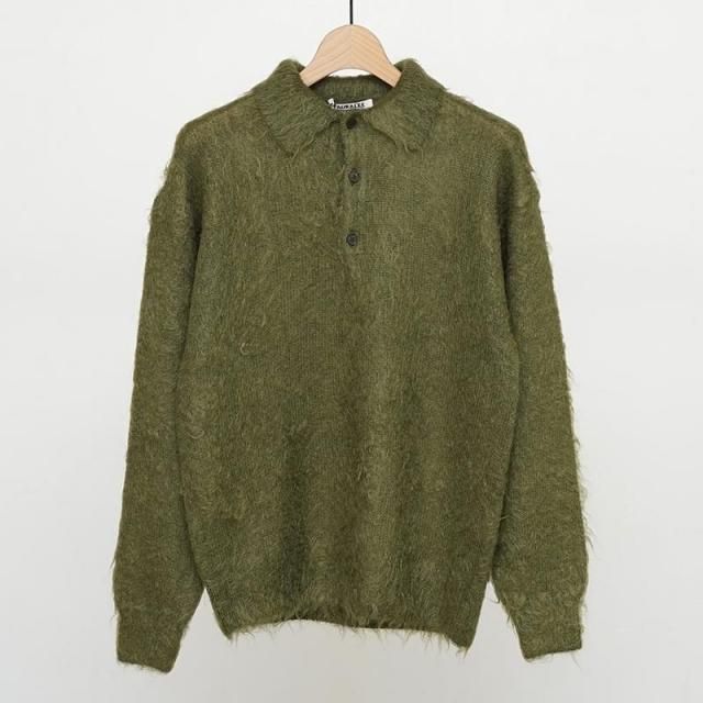 10/2()߸ɲáۡ9/27()19:00䳫ϡۡ2025 A/WۡAURALEE ꡼BRUSHED SUPER KID MOHAIR KNIT POLO OLIVE