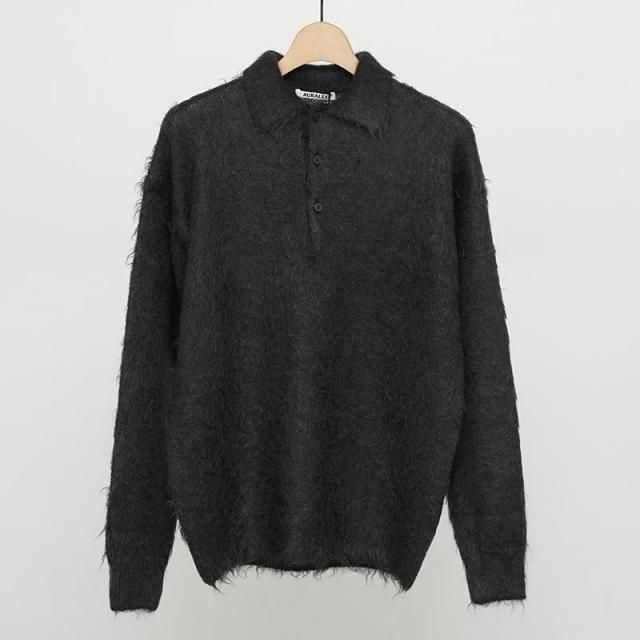 ڻĤ鷺ۡ9/27()19:00䳫ϡۡ2025 A/WۡAURALEE ꡼BRUSHED SUPER KID MOHAIR KNIT POLO INK BLACK