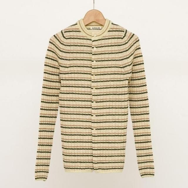 8/16()19:00䳫ϡۡ2025 A/WۡAURALEE ꡼SHETLAND WOOL CASHMERE RIB KNIT CREW-NECK CARDIGAN BEIGE