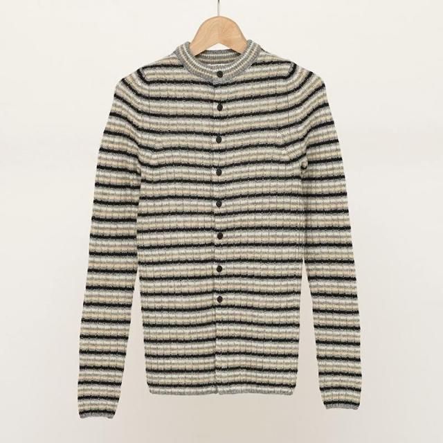 8/16()19:00䳫ϡۡ2025 A/WۡAURALEE ꡼SHETLAND WOOL CASHMERE RIB KNIT CREW-NECK CARDIGAN GRAY