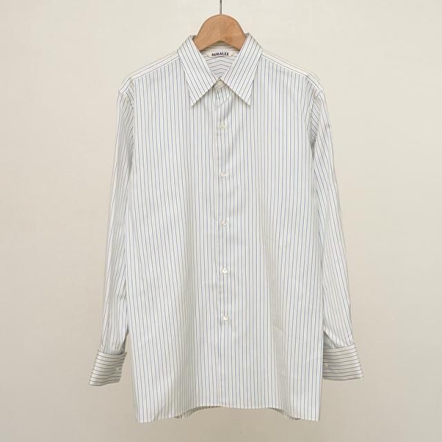 9/6()19:00䳫ϡۡ2025 A/WۡAURALEE ꡼ǥCOTTON SILK STRIPE DOUBLE-CUFF SHIRT WHITE STRIPE