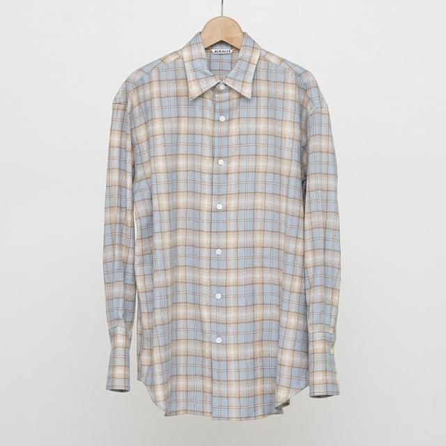 10/4()19:00䳫ϡۡ2025 A/WۡAURALEE ꡼ǥAIRY WOOL CHECK SHIRT LIGHT BLUEBEIGE