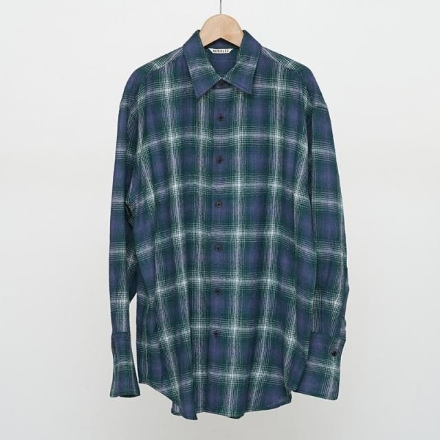 10/4()19:00䳫ϡۡ2025 A/WۡAURALEE ꡼ǥAIRY WOOL CHECK SHIRT FOREST GREEN NAVY