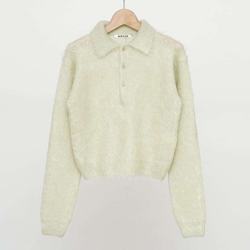 AURALEE オーラリー MOHAIR KNIT POLO BEIGE Auralee – Brushed Super Kid Mohair Knit Polo Grey Beige