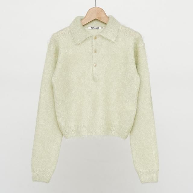 10/4()19:00䳫ϡۡ2025 A/WۡAURALEE ꡼ǥBRUSHED SUPER KID MOHAIR KNIT POLO LIGHT KHAKI