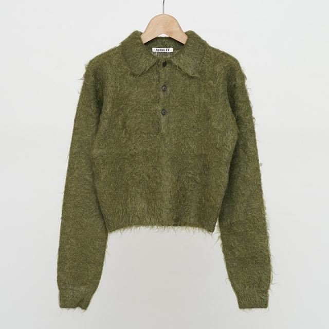 10/4()19:00䳫ϡۡ2025 A/WۡAURALEE ꡼ǥBRUSHED SUPER KID MOHAIR KNIT POLO OLIVE