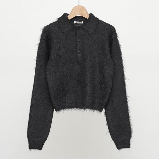 10/4()19:00䳫ϡۡ2025 A/WۡAURALEE ꡼ǥBRUSHED SUPER KID MOHAIR KNIT POLO INK BLACK