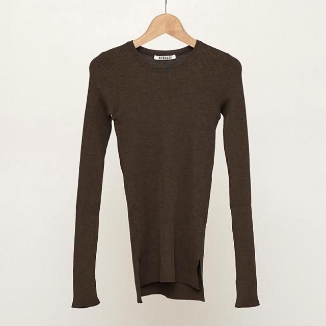 7/26()19:00䳫ϡۡ2025 A/WۡAURALEE ꡼ǥSUPER FINE WOOL HIGH GAUGE RIB KNIT P/O TOP BROWN