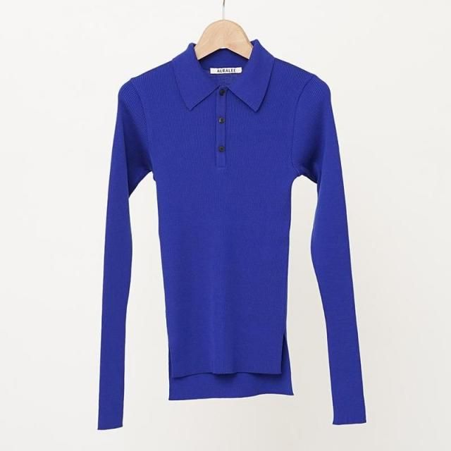 8/16()19:00䳫ϡۡ2025 A/WۡAURALEE ꡼ǥSUPER FINE WOOL HIGH GAUGE RIB KNIT POLO ROYAL BLUE