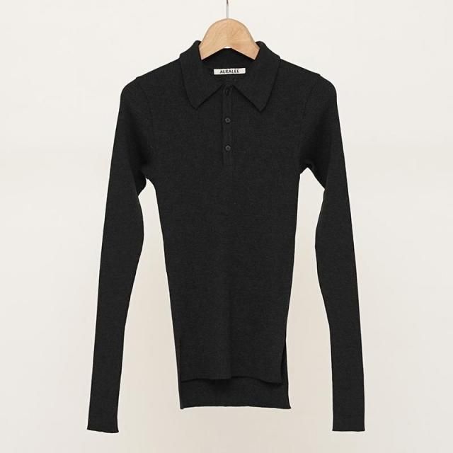 8/16()19:00䳫ϡۡ2025 A/WۡAURALEE ꡼ǥSUPER FINE WOOL HIGH GAUGE RIB KNIT POLO CHARCOAL