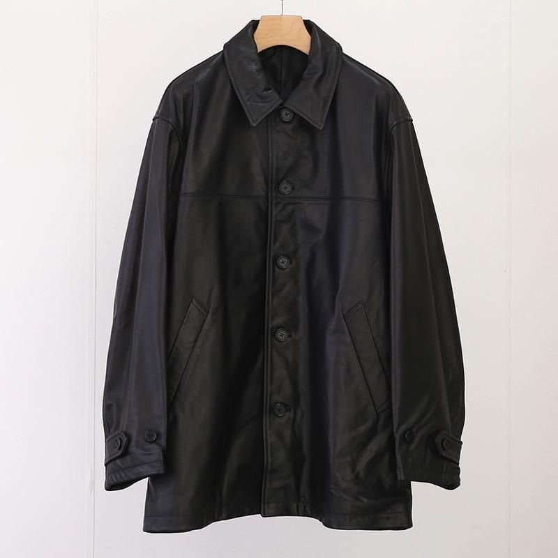 新品 UNIVERSAL PRODUCTS 25AW LEATHER コート 2025 A/W】【UNIVERSAL PRODUCTS】LEATHER CAR COAT BLACK - THIRTY
