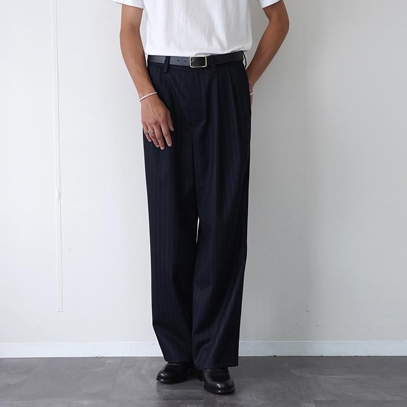 2025 A/W】【UNIVERSAL PRODUCTS】WOOL 2 TUCK TROUSERS NAVY STRIPE