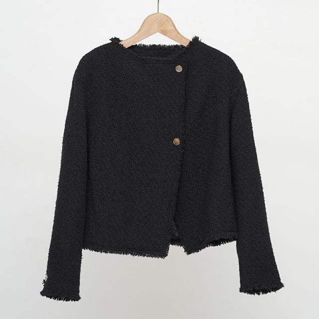 10/12()19:00䳫ϡۡ2025 A/WۡYLEVE 졼TWEED COLLARLESS JK BLACK