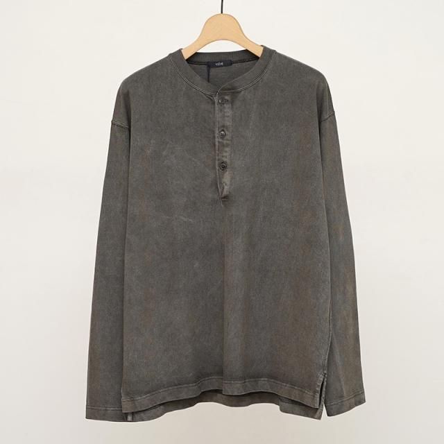 8/24()19:00䳫ϡۡ2025 A/WۡYLEVE 졼󥺡OPEN END COTTON PIGMENT DYE HENRY NECK P/O CHARCOAL