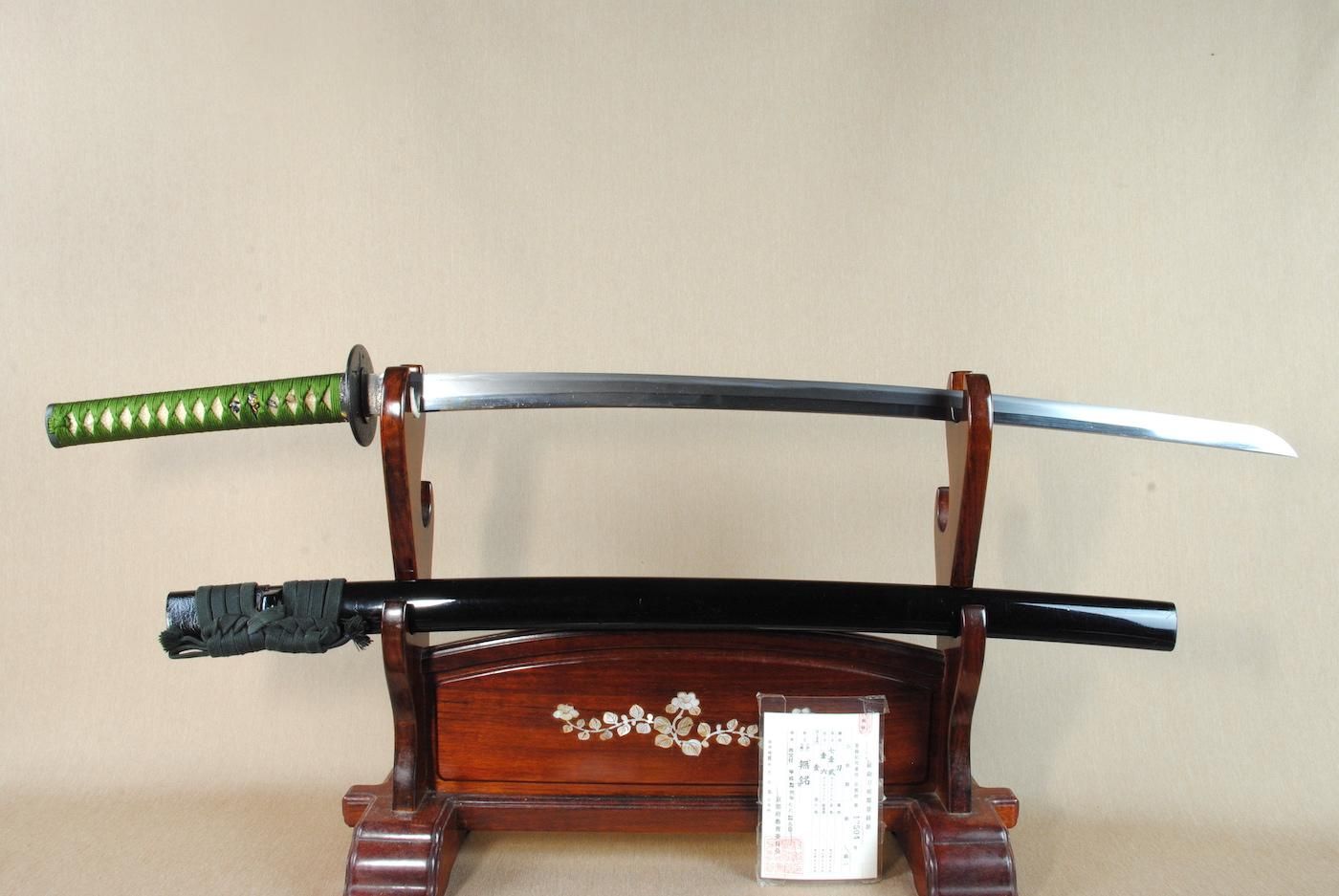 ☆本日限定)貴重品　刀掛け 二本掛け 重ね有り・斬れ味良し】「無銘」71.2cm 、鑑賞に・居合・試斬刀として