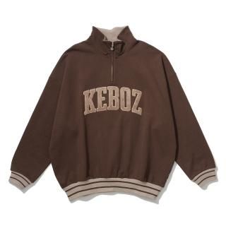 KEBOZ STRIPED RIB UC SWEAT HALF ZIP BROWN