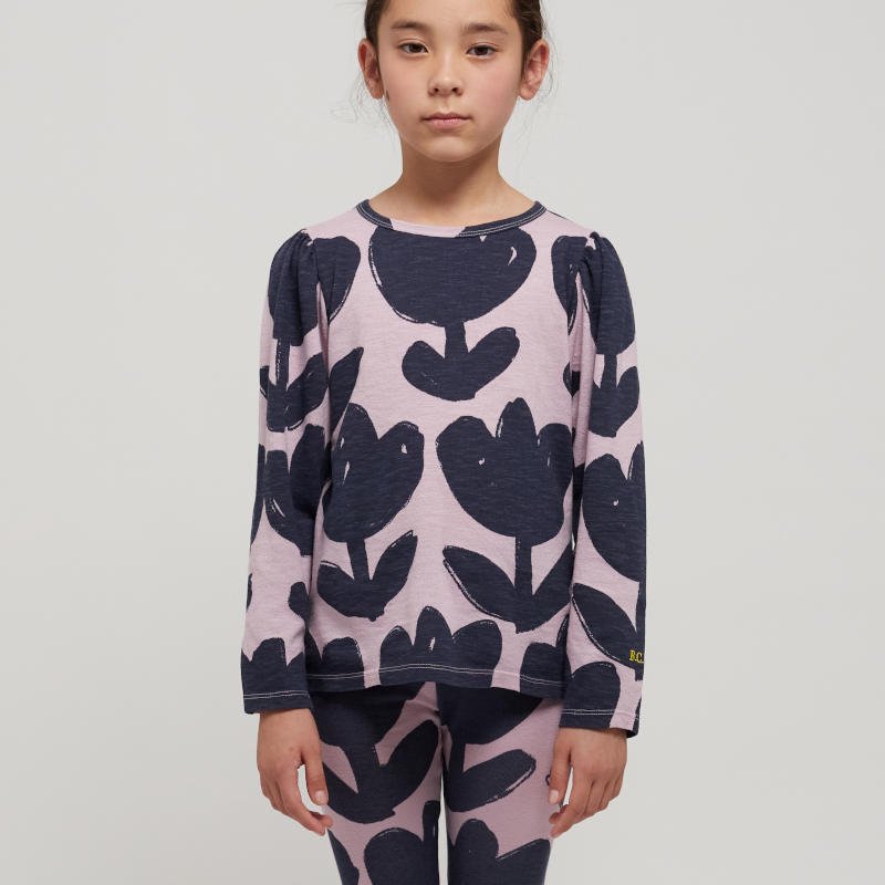 【drop2】bobo choses2023AW<BR>Retro Flowers all over baloon sleeve T-shirt<BR>パフスリーブTシャツ