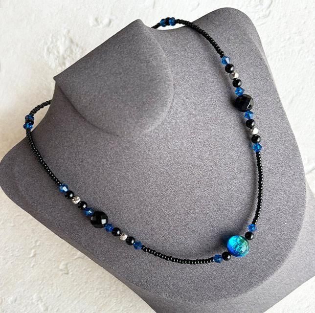 即購入者急募！【美品】AZA 7mm幅 ブラッククリスタル ネックレス 廃盤/終売】AZA 7mm幅 ブラッククリスタル ネックレス