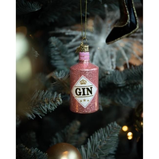 ガラス製のピンクジンボトルクリスマスオーナメント ガラス製のピンクジンボトルクリスマスオーナメント