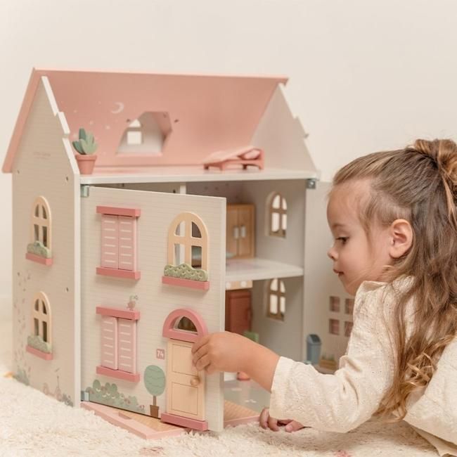 木製 ドールハウス ライトピンク 家具・人形付き - LITTLE DUTCH 木製 ドールハウス ライトピンク 家具・人形付き - LITTLE DUTCH