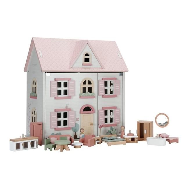 木製 ドールハウス ライトピンク 家具・人形付き - LITTLE DUTCH 木製 ドールハウス ライトピンク 家具・人形付き - LITTLE DUTCH