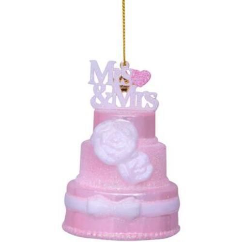 Mrs&Mrs ピンク ウェディングケーキ ホワイトリボン ガラス製