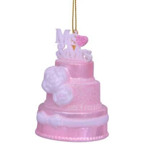 ガラスオーナメント　ピンクケーキ　VONDELS Mrs&Mrs ピンク ウェディングケーキ ホワイトリボン ガラス製