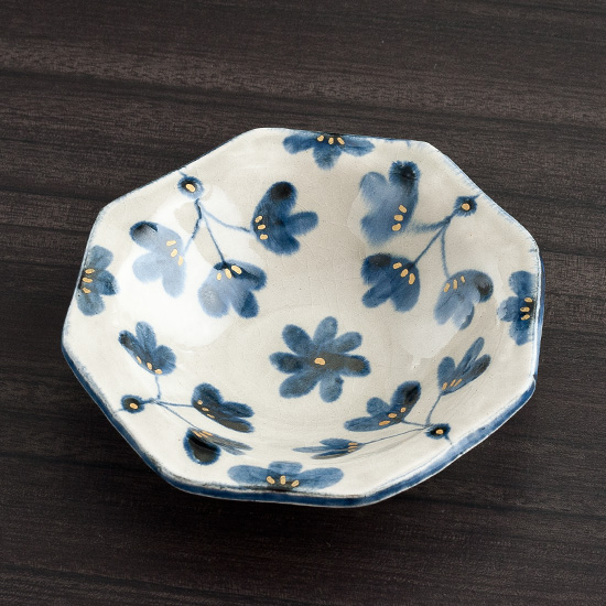 金彩灰泥釉草花紋八角取皿 - 和食器通販 うつわ耶馬都｜食卓を